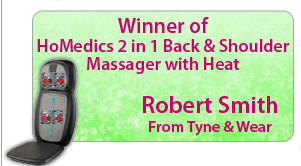 Winner of HoMedics 2 in 1 Back & Shoulder Massager with Heat: Robert Smith. Tyne & Wear