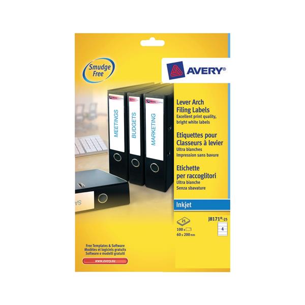 Avery, 1931[^]624126 Lever Arch Filing Inkjet Labels (White) -