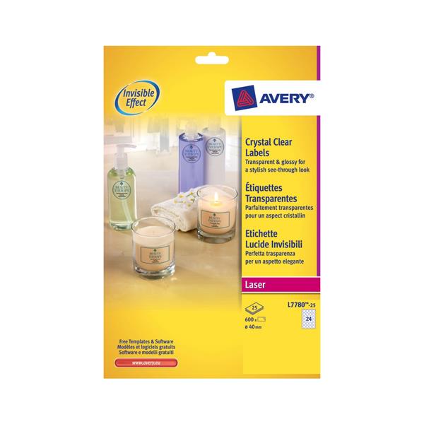 Avery, 1931[^]803280 L7780-25 Crystal Clear Round Labels (40mm
