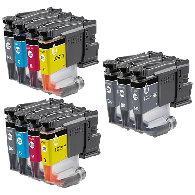 Printerinks Multicolor Compatible Brother Dcp-J1310dw Printer Ink Cartridges (11 Pack) -Lc521bk Multipack