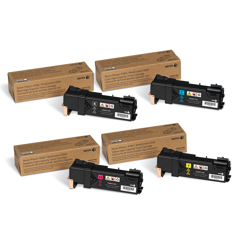 original multipack xerox phaser 6500 printer toner cartridges 4 pack -106r01597