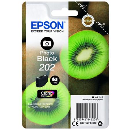 Image of Epson 202 (T02F14010) Photo Black Original Claria Premium Standard Capacity Ink Cartridge (Kiwi)