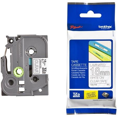 brother tze-145 original p-touch label tape 18mm x 8m white on clear