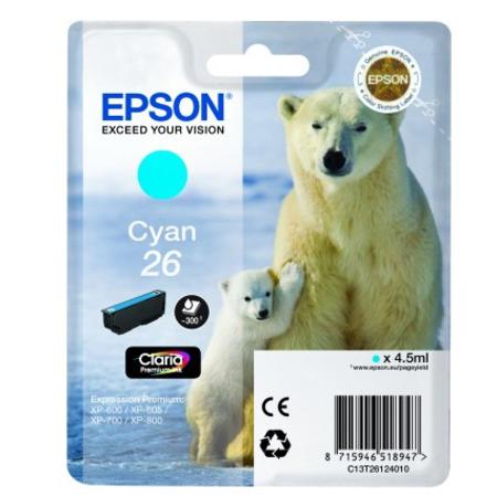 Epson Cyan 26 (T261240) Original Claria Premium Standard Capacity Ink Cartridge (Polar Bear)