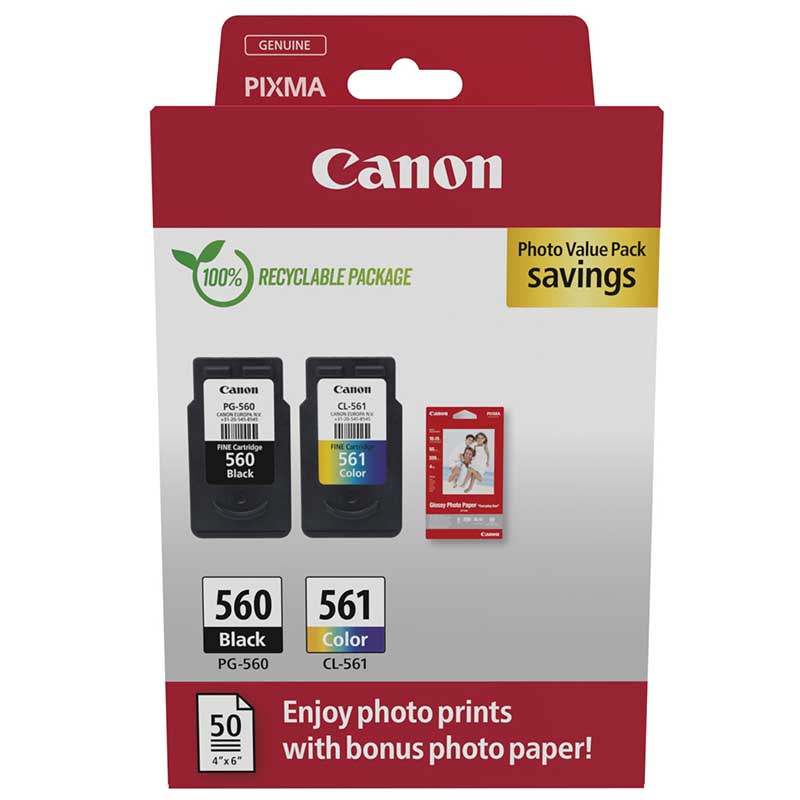 B&Q - Ink & Paper MultipackPg-560/cl-561 Genuine Printer Ink Cartridges 2 Pack (1 X Black1 X Colour) & 4X6 Photo Paper (50 X - Image 45