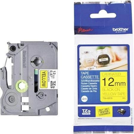 brother tze-631s original p-touch label tape 12mm x 4m black on yellow
