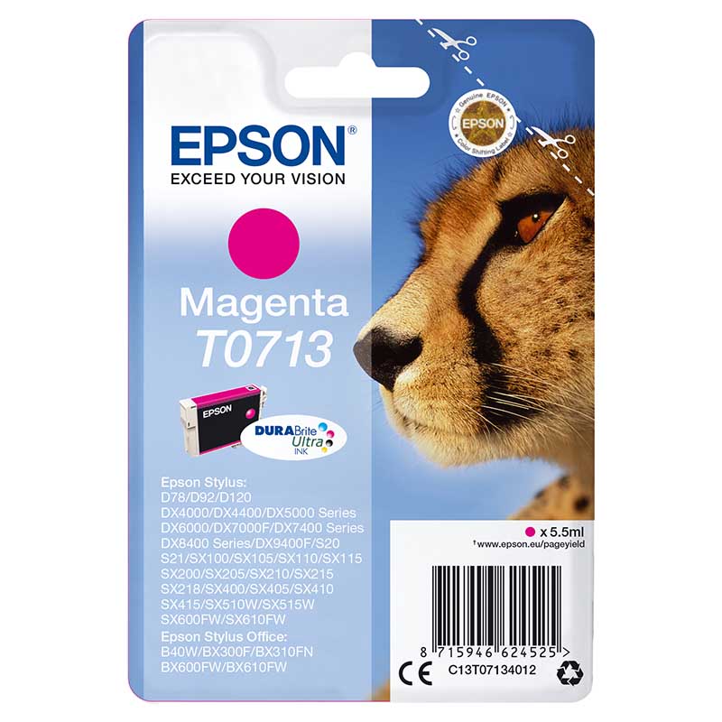 Epson Magenta T0713 (T071340) Original Ink Cartridge (Cheetah)
