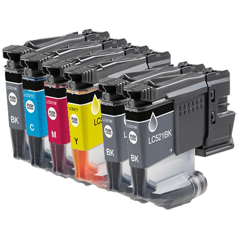Printerinks Multicolor Compatible Brother Dcp-J1313dw Printer Ink Cartridges (6 Pack) -Lc521bk Multipack