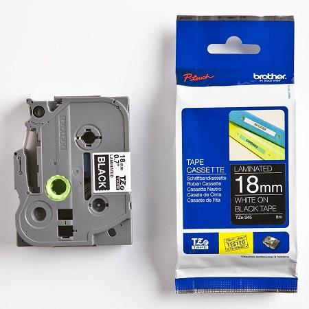 brother tze-345 original p-touch label tape 18mm x 8m white on black
