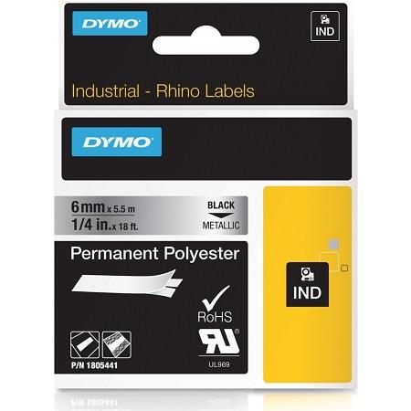 Dymo Black 1805441 Original Label Tape (6Mm X 5.5M) On Metallic