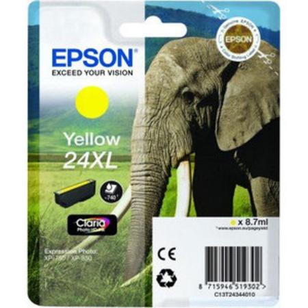Image of Epson 24XL (T243440) Yellow Original Claria Photo HD High Capacity Ink Cartridge (Elephant)