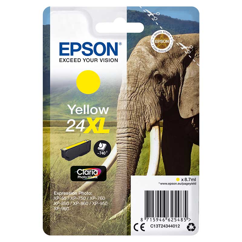 Epson Yellow 24XL (T243440) Original Claria Photo Hd High Capacity Ink Cartridge (Elephant) - Image 2