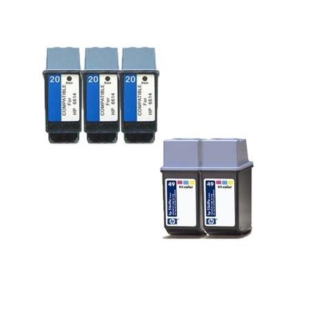 compatible multipack hp apollo p-2500 printer ink cartridges 5 pack -c6614de