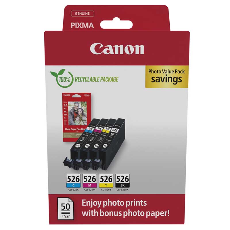 Canon Cli-526 Black Cyan Magenta Yellow Ink Cartridge Photo Paper Value Combo Pack - 4540B019 - Image 13