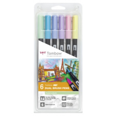 Tombow ABT Dual Brush Pen 2 tips Pastel Colours PK6