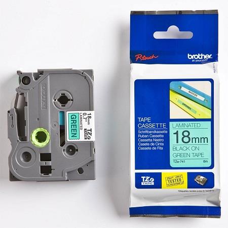 Brother Black/Green Tze-741 Original P-Touch Label Tape (18Mm X 8M) On