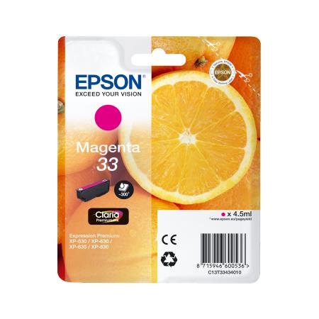 Epson Magenta 33 (T33434010) Original Claria Premium Standard Capacity Ink Cartridge (Orange)