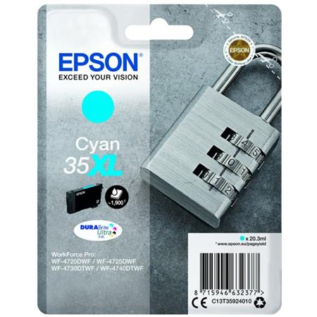 Image of Epson 35XL (T3592) Cyan Original DURABrite Ultra High Capacity Ink Cartridge (Padlock)