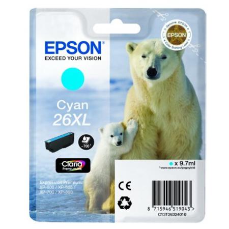 Epson Cyan 26XL (T263240) Original Claria Premium High Capacity Ink Cartridge (Polar Bear)