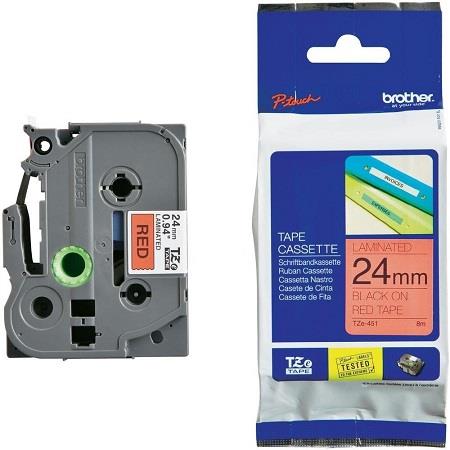 Brother Black/Red Tze-451 Original P-Touch Label Tape (24Mm X 8M) On