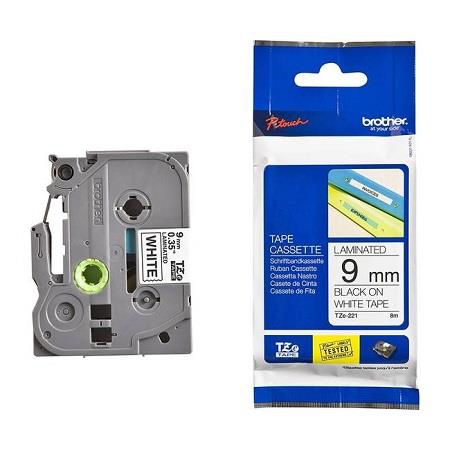 Brother Black/White Tze-N221 Original P-Touch Label Tape (9Mm X 8M) On