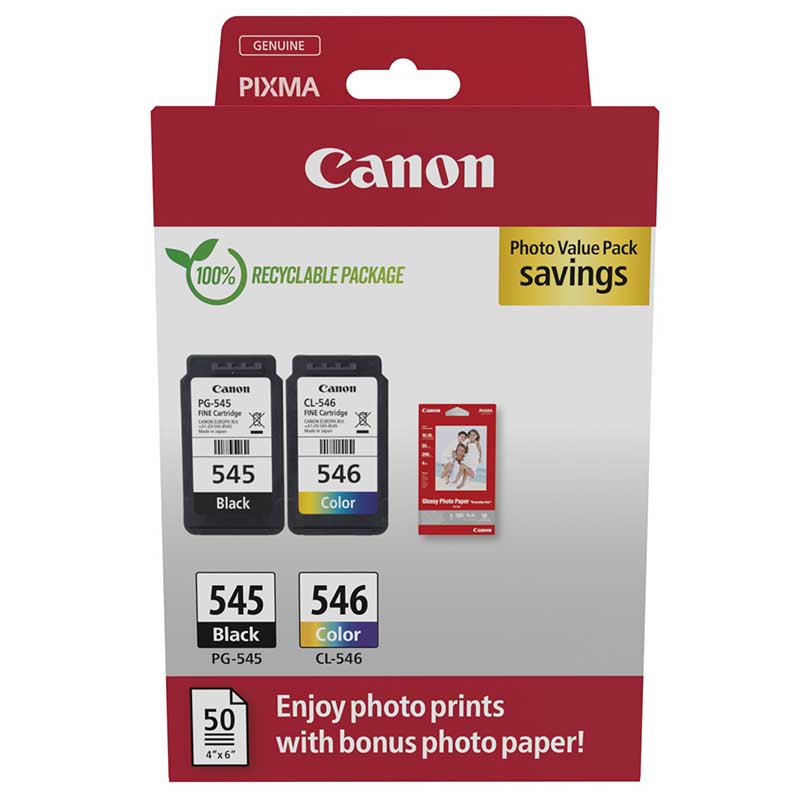 Canon Multipack Pg-545/Cl-546 Original Ink Cartridges & Photo Paper (8287B008) 1St