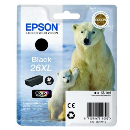 Epson Black 26XL (T262140) Original Claria Premium High Capacity Ink Cartridge (Polar Bear)