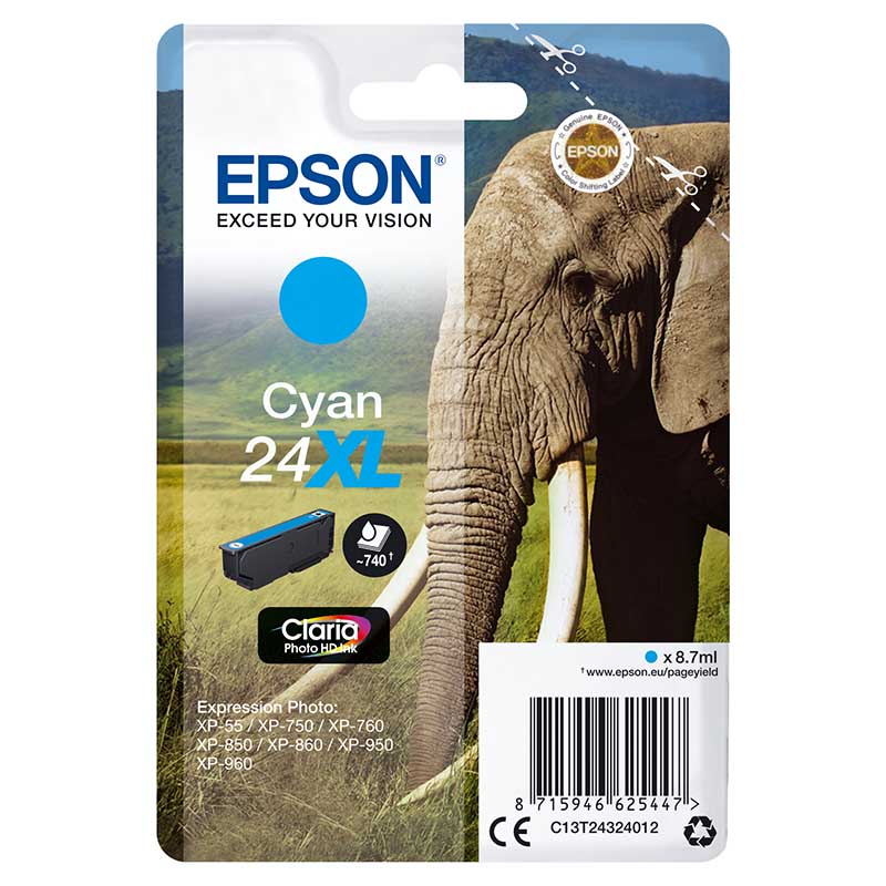 Epson Cyan 24XL (T243240) Original Claria Photo Hd High Capacity Ink Cartridge (Elephant) - Image 3