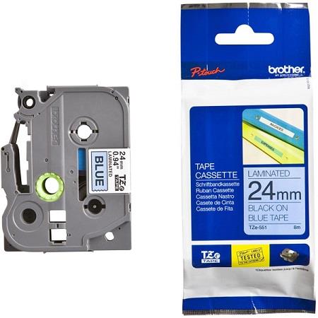Brother Black/Blue Tze-551 Original P-Touch Label Tape (24Mm X 8M) On