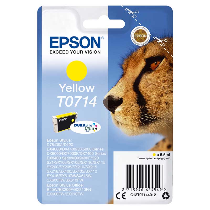 Epson Yellow T0714 Original Ink Cartridge (Cheetah) (T071440) - Image 7