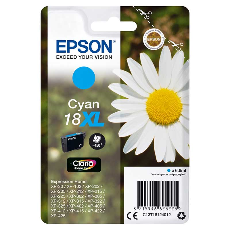 Epson Cyan 18XL (T18124010) Original Claria Home High Capacity Ink Cartridge (Daisy) - Image 2