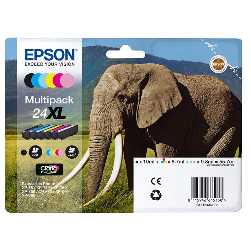 Epson Multipack 24XL (T243840) Original Claria Photo Hd High Capacity (Elephant)