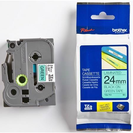 Brother Black/Green Tze-751 Original P-Touch Label Tape (24Mm X 8M) On
