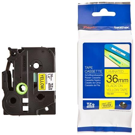 brother tze-661 original p-touch label tape 36mm x 8m black on yellow