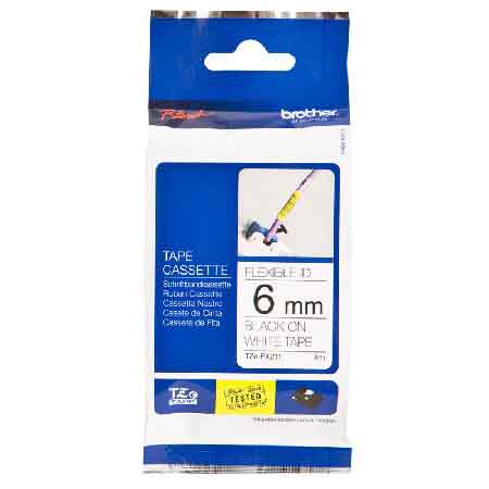 Brother Black/White Tzefx211 Original P-Touch Flexible Label Tape - 1/4 X 26.2 Ft (6Mm X 8Mm) On