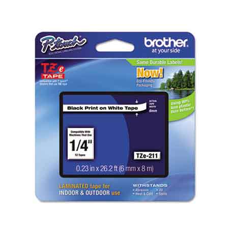 brother tze211 original p-touch label tape - 14 x 26 ft 6mm x 8mm black on clear