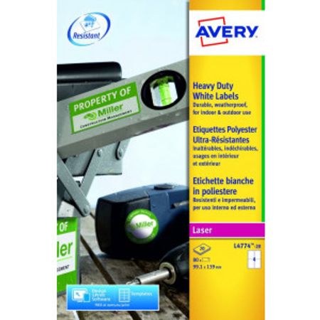 Avery Heavy Duty Labels 99x139mm White L4774-20 4 p/sht PK80
