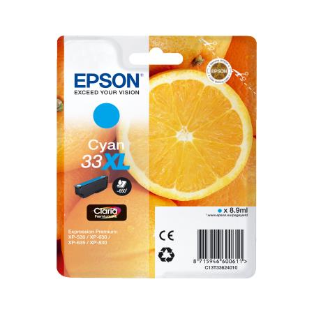 Epson Cyan 33XL (T33624010) Original Claria Premium High Capacity Ink Cartridge (Orange)