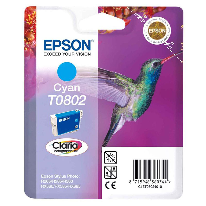 Epson Cyan T0802 (T080240) Original Ink Cartridge (Hummingbird) - Image 12